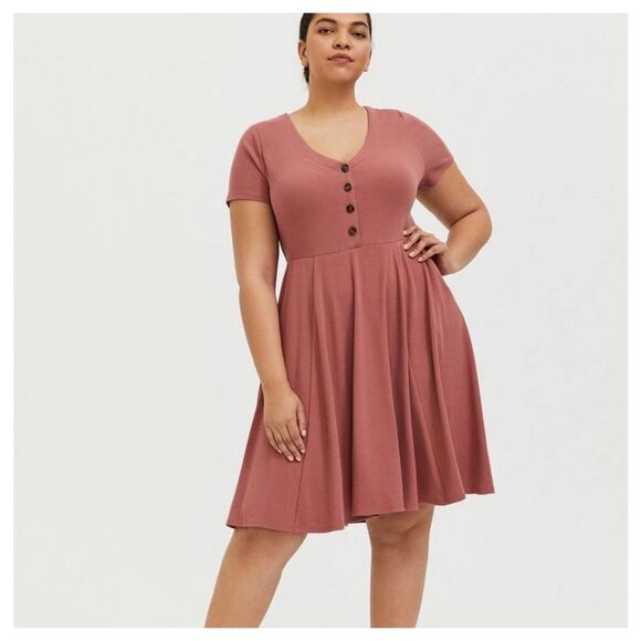 Torrid Mini Rib Button-Down Skater Dress - Picture 1 of 3